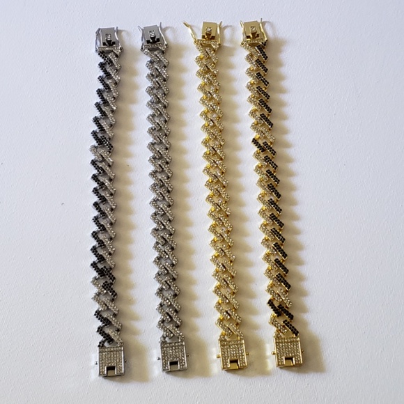 Hip Hop CZ Iced Out 14k Gold Plated Stainless Steel Miami Cuban Link Bracelet - Picture 6 of 9